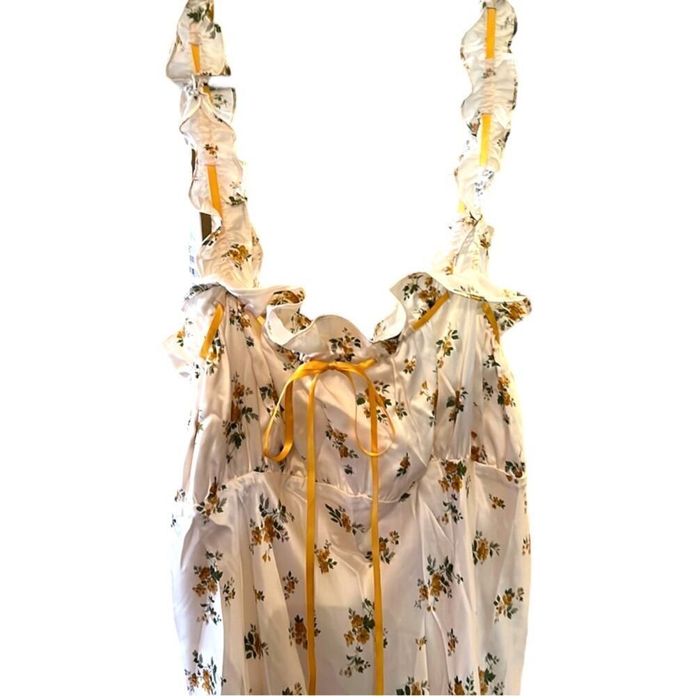 New Reformation Erdem Silk Floral Ruffled Dress Butter yellow - Picture 6 of 14